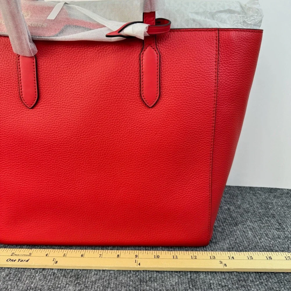 Michael Kors Large Tote Bag Red‎ Leather Double Handle Zip Top Shoulder Bag